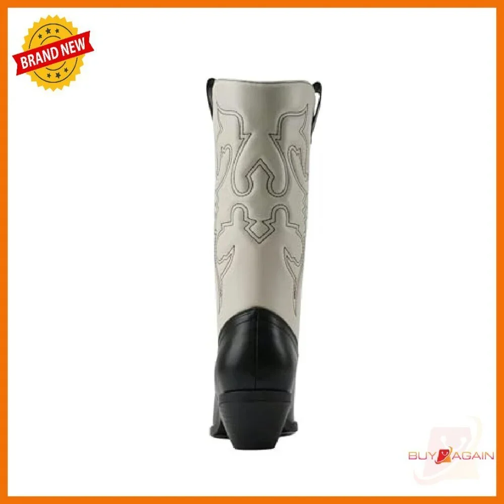 Women's Western Stitched Pointed Toe Low Heel Ankle Boots Slip On - Picture 3 of 6